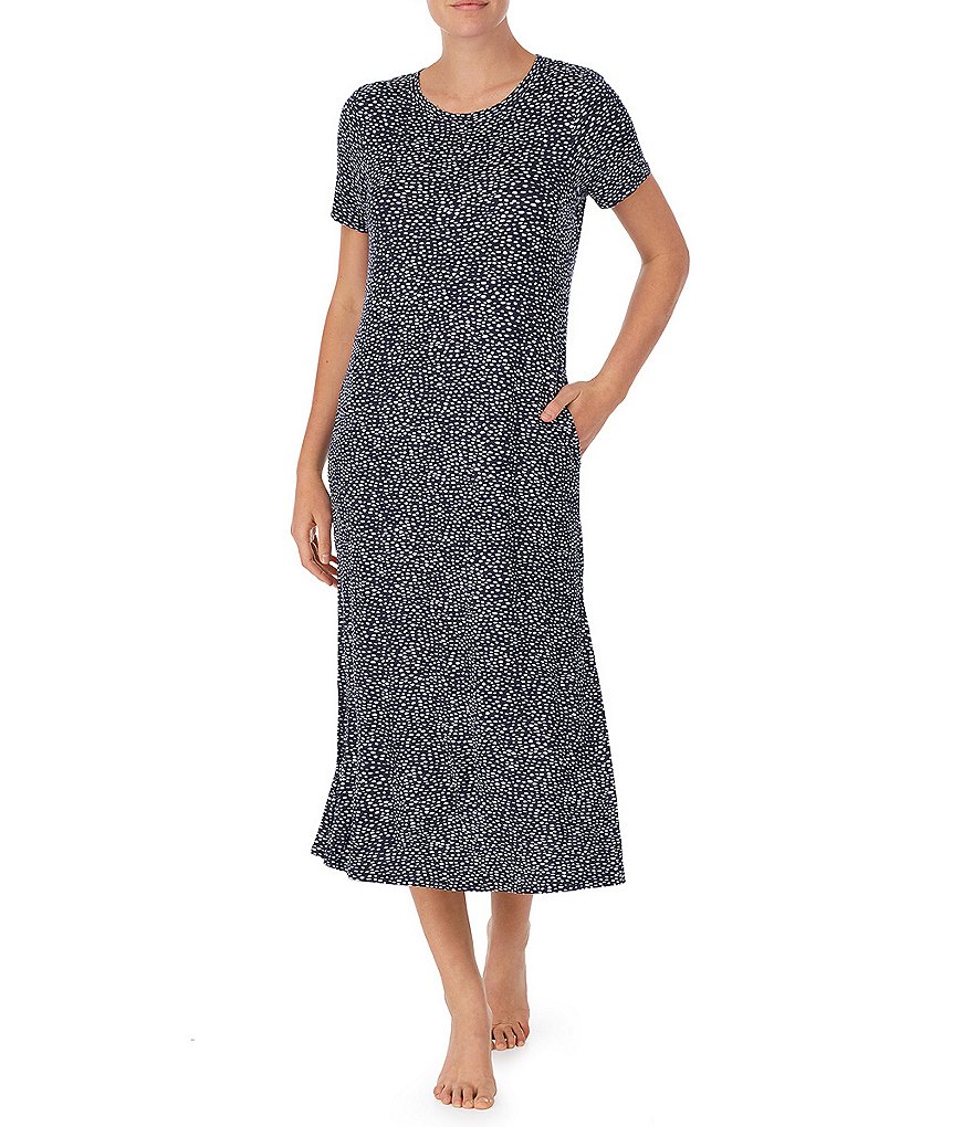 Miss Elaine Plus Cottonessa Floral Print Knit Long Nightgown