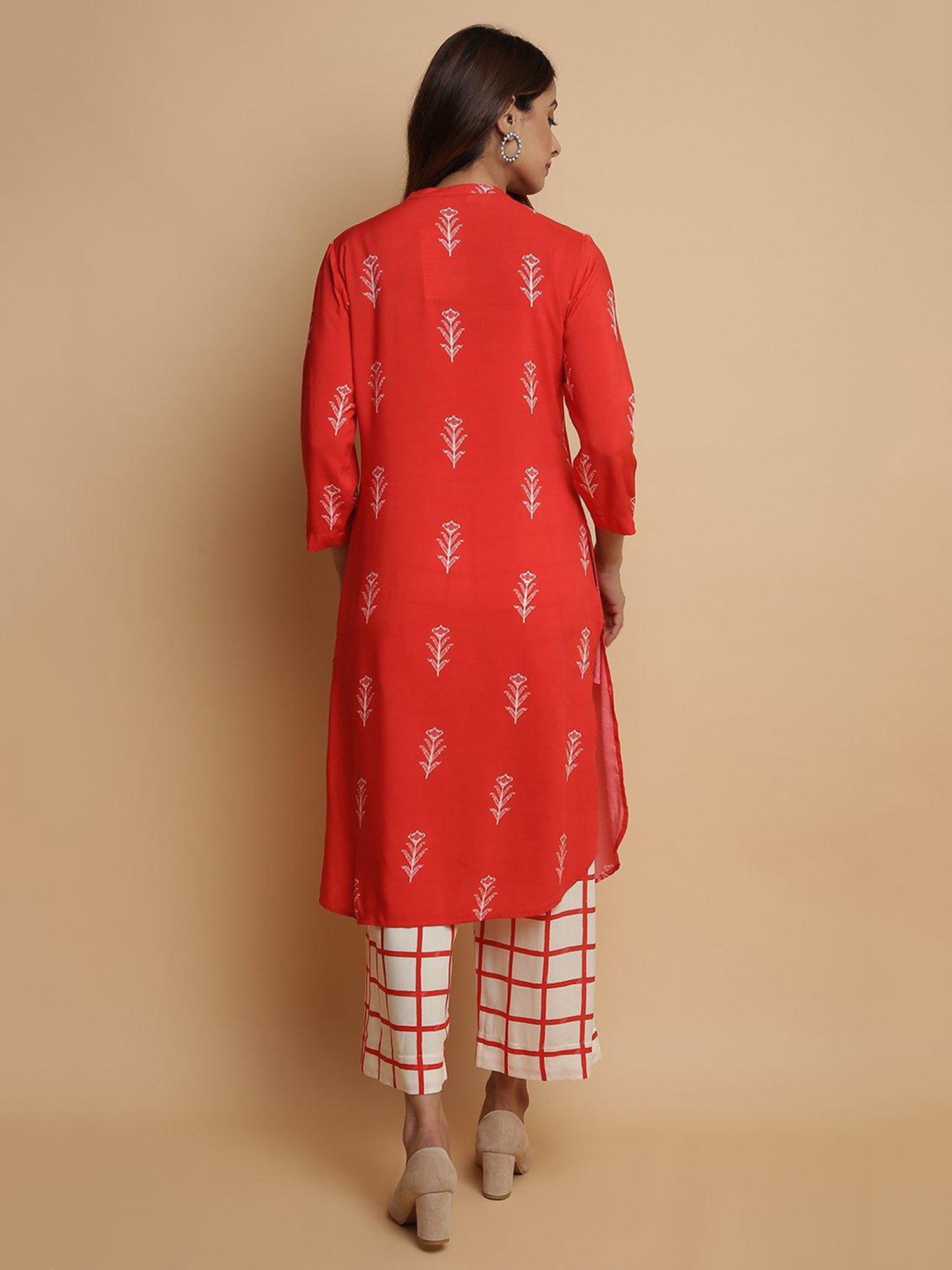 Biba Red & Cream Printed Kurta & Palazzo Set