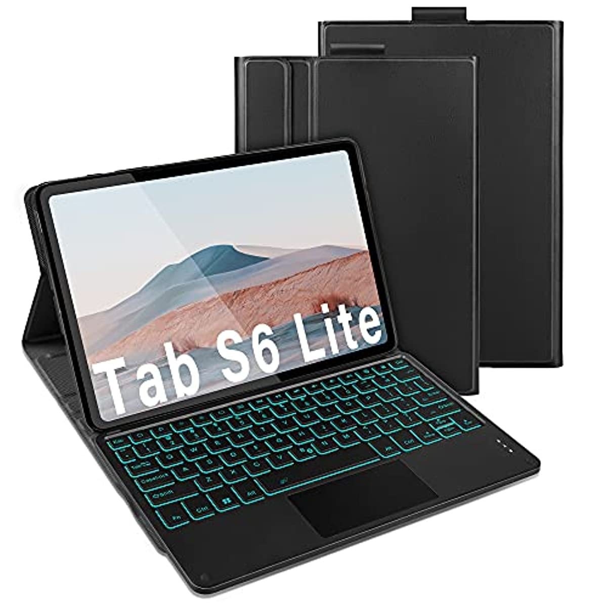 Jelly Comb Backlit Bluetooth Keyboard Case Touch for Samsung Galaxy Tab S6 Lite 10.4" 2020 (SM-P610/SM-P615), Wireless Keyboard with Trackpad & 7-Color Backlight & Protective Cover, Black