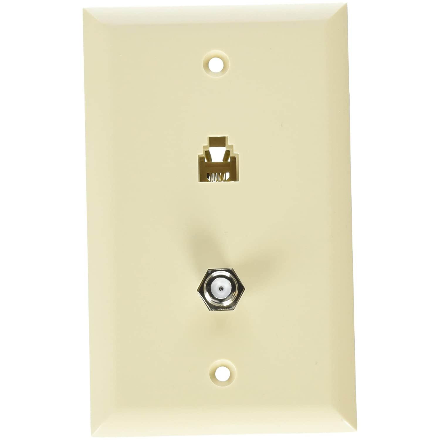 Morris 80059 Single RJ11 4 Conductor Phone Jack and Single F Conductor Wall Plate, Almond