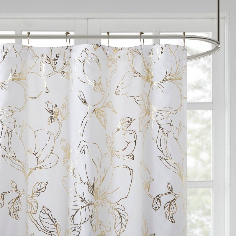 Megan Printed Floral Metallic Shower Curtain Gold