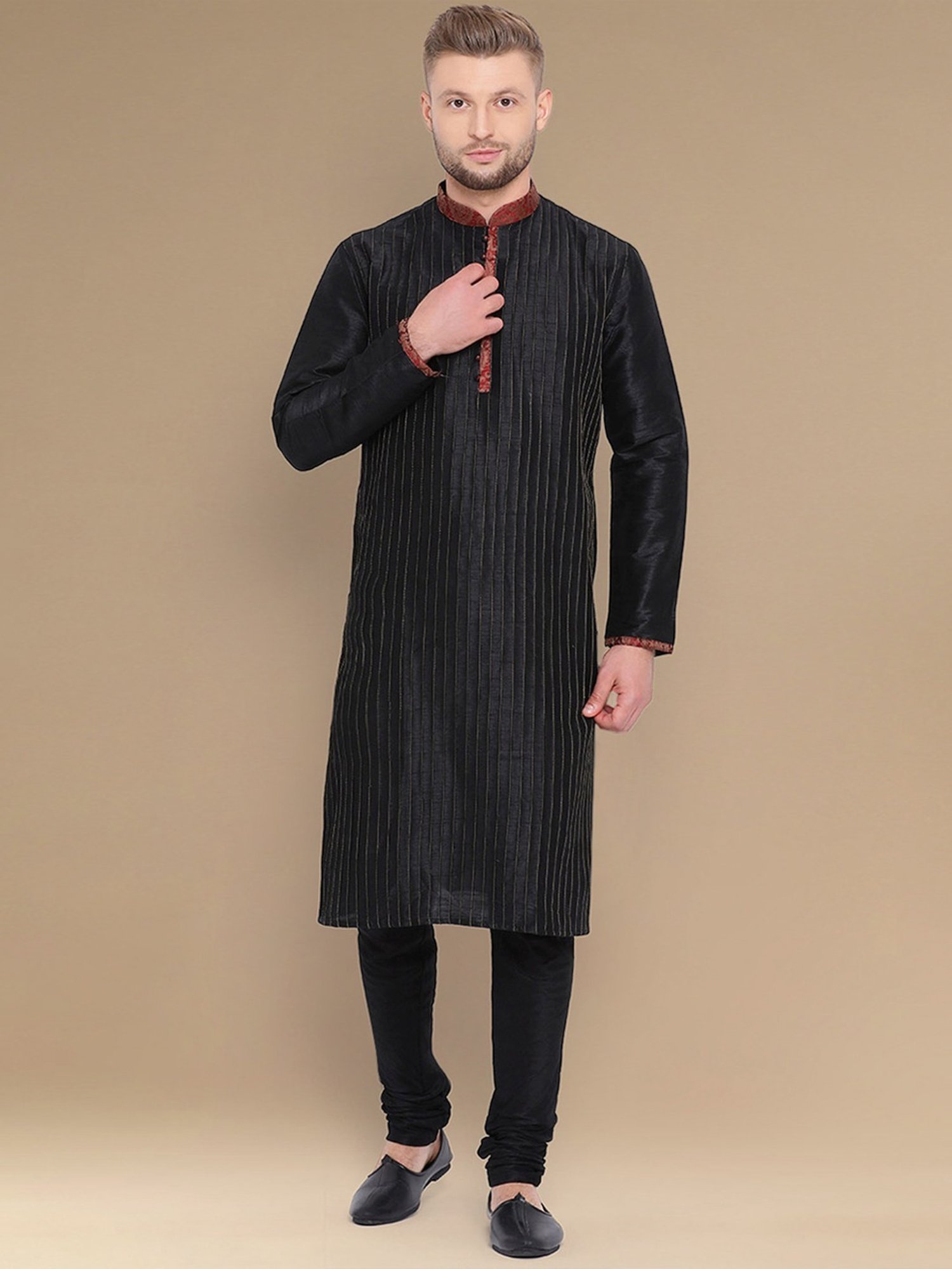 Sanwara Black Cotton Regular Fit Striped Kurta Bottom Set