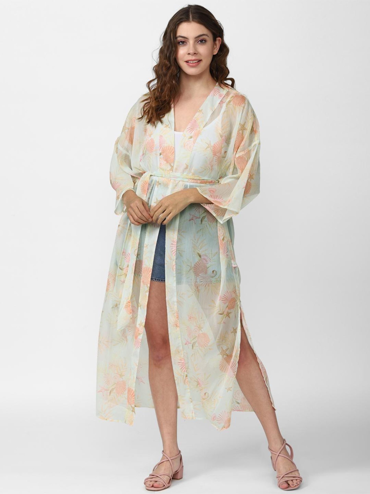 Forever 21 Light Blue Printed Shrug