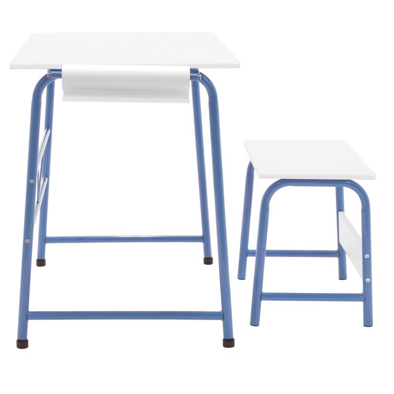 Studio Designs 38022 Homeroom 2 Piece Kids Art Learning Homework Table Desk and Bench Set with 12 Inch Craft Paper Roll and Backpack Hook, Blue/White