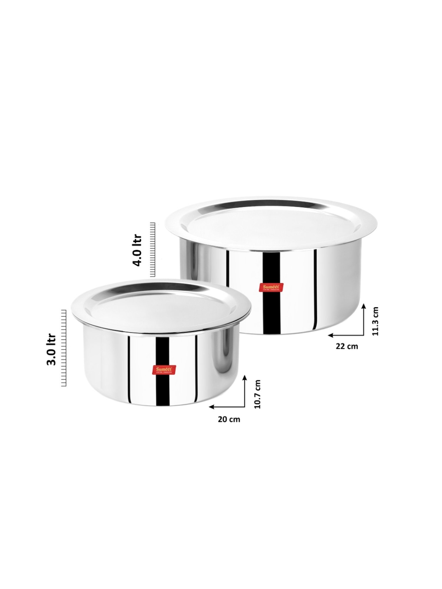 Sumeet Cook Smart TriPly SAS Tope Set of 2Pcs with Lid-No. 20 (3Ltr, 20Cm), No. 22 (4Ltr, 22Cm)