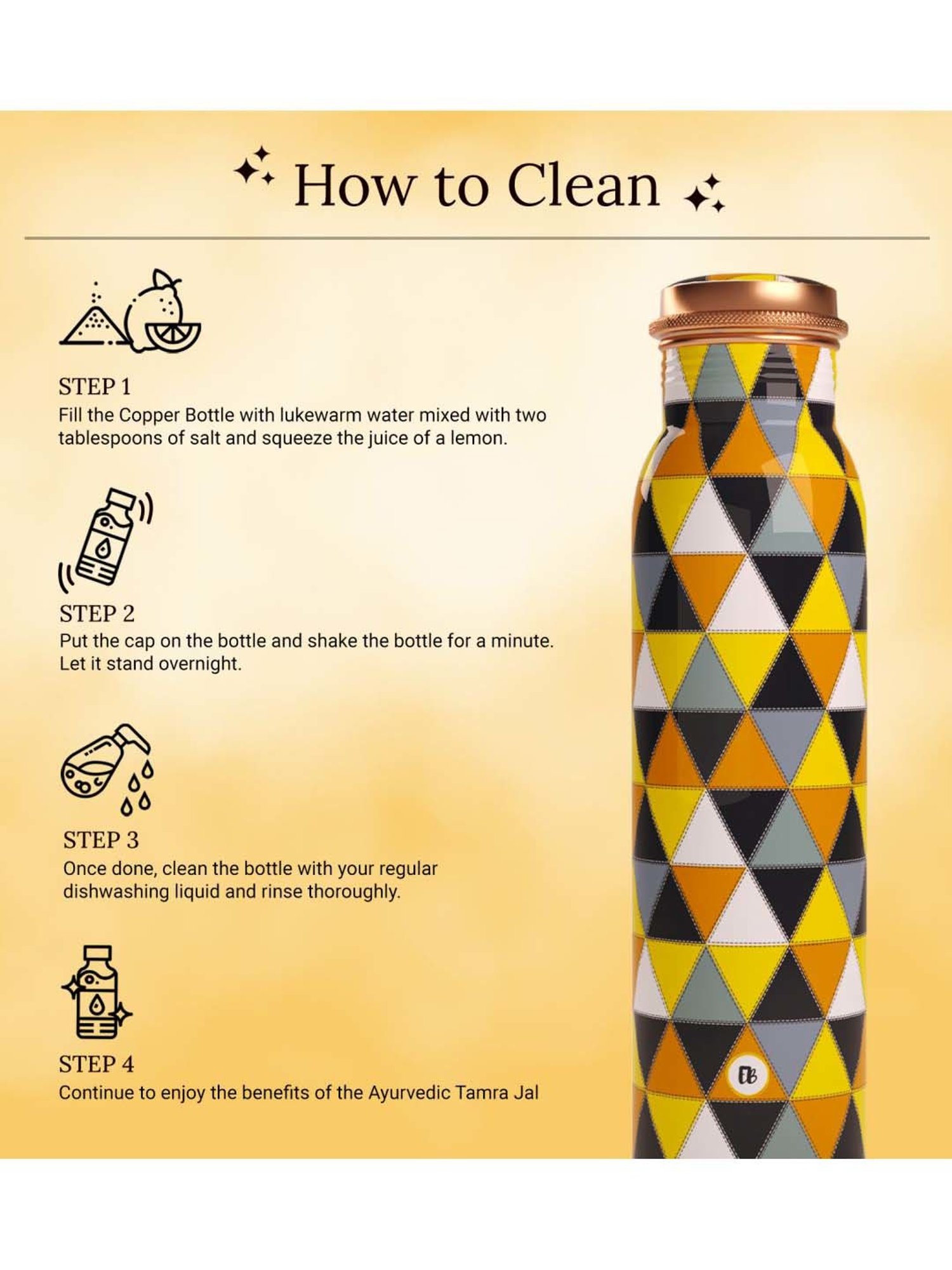 Everything Beautiful Yellow & Black Copper Water Bottle - Standard (0.9 L)