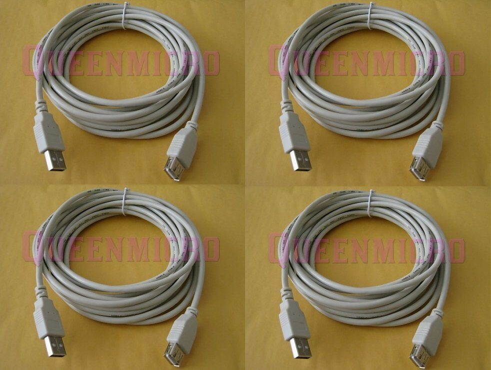 4 Lot x 10Ft PREMIUM USB 2.0 Male to Female Extension Cord Shielded Cable Beige