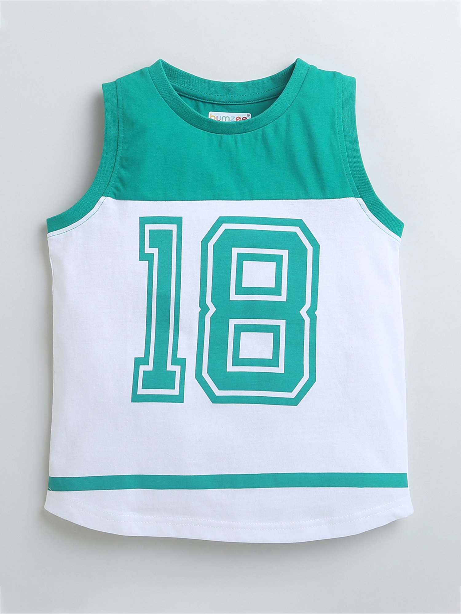 Bumzee Kids White & Green Printed T-Shirt with Shorts