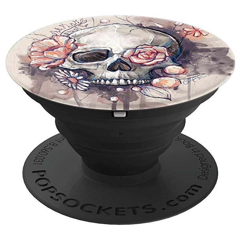 FLOWERS SKULL BLACK PINK ART FOR TATTOO GIRLS WOMEN PopSockets Grip and Stand for Phones and Tablets