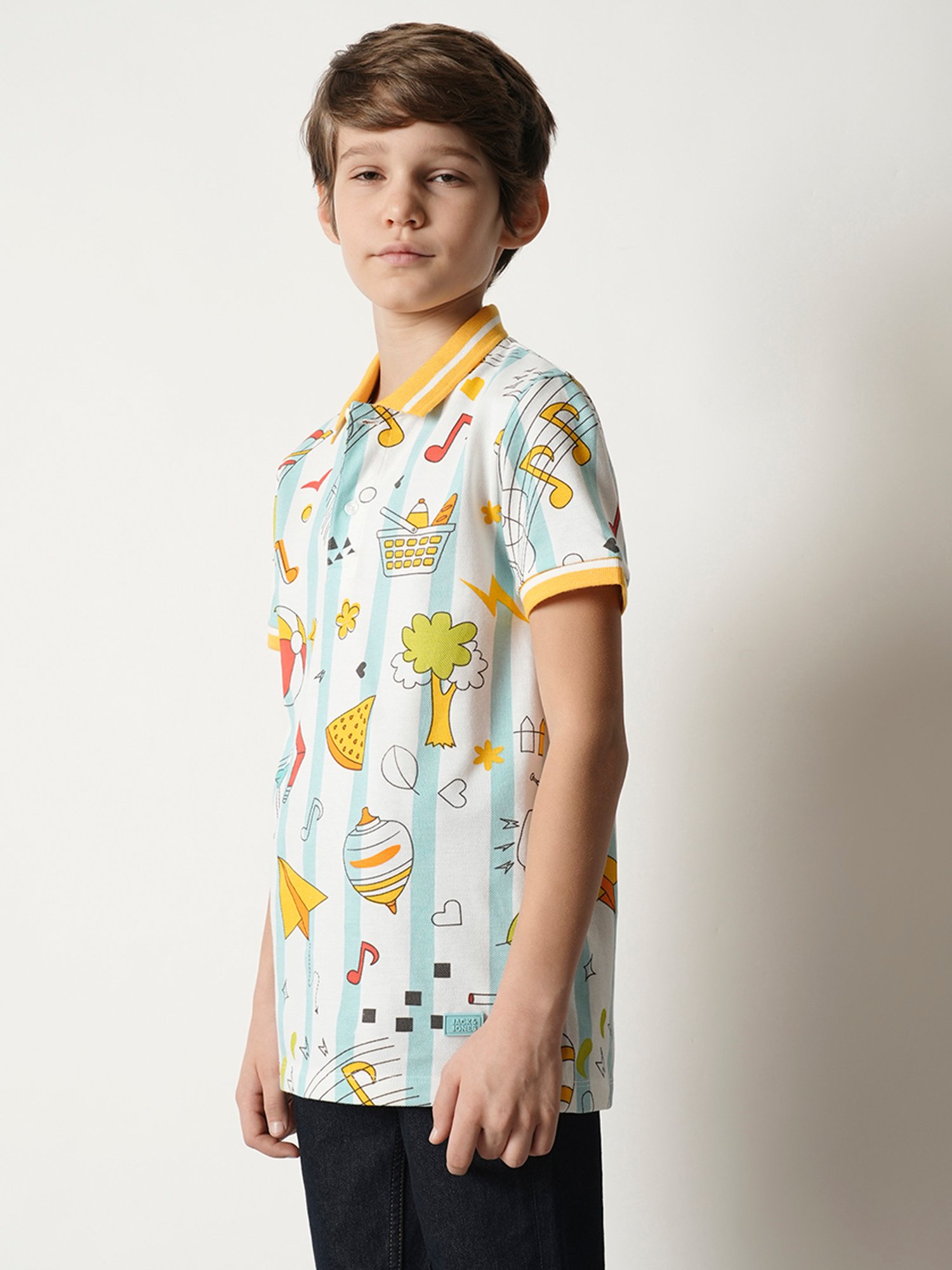 Jack & Jones Junior Boys White Printed Polo T-Shirt