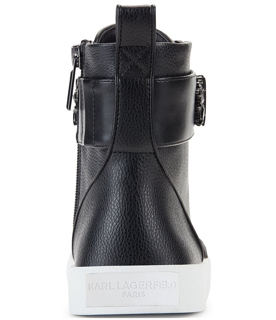 KARL LAGERFELD PARIS Jeren Lace Rhinestone Ankle Strap Leather Sneakers