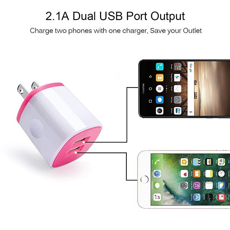 USB Charger Wall Plug Phone Charger Box  5Pack Home Travel 21Amp Dual Port USB Wall Charger Quick Charging Block Cube Brick Compatible with iPhone 8 7 6S iPad Samsung Android PhoneKindle