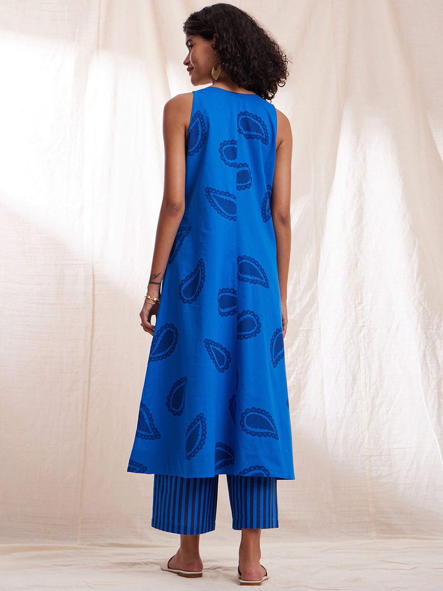 Pink Fort Blue Cotton Printed Kurta Pant Set