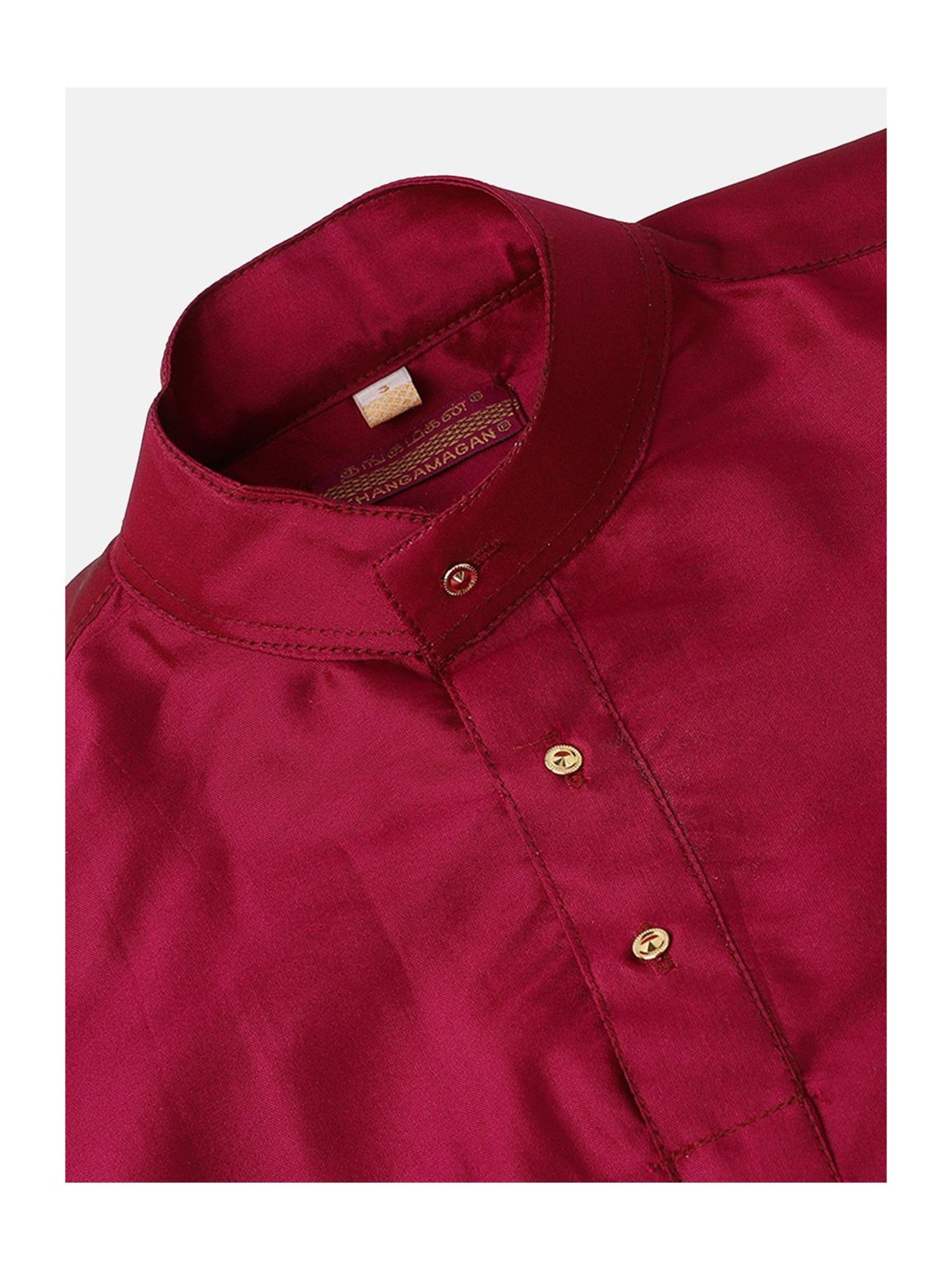 THANGAMAGAN Kids Dark Pink Solid Full Sleeves Kurta