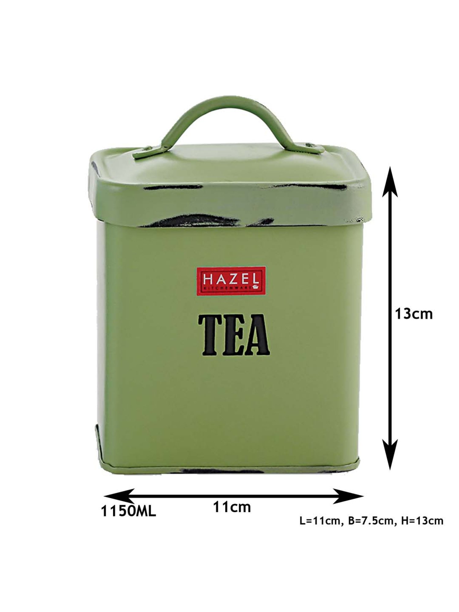 HAZEL Green Galvanized Metal Storage Jar with Lid (1150 ml) - Set of 1