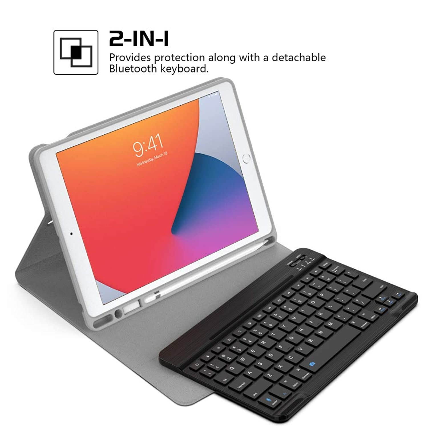 MoKo Keyboard Case for New iPad 10.2 2020/2019 (10.2 inch) with Apple Pencil Holder, Wireless Keyboard Cover Case for Apple New iPad 8th Generation 2020 & iPad 7th Generation 10.2" 2019 - Indigo