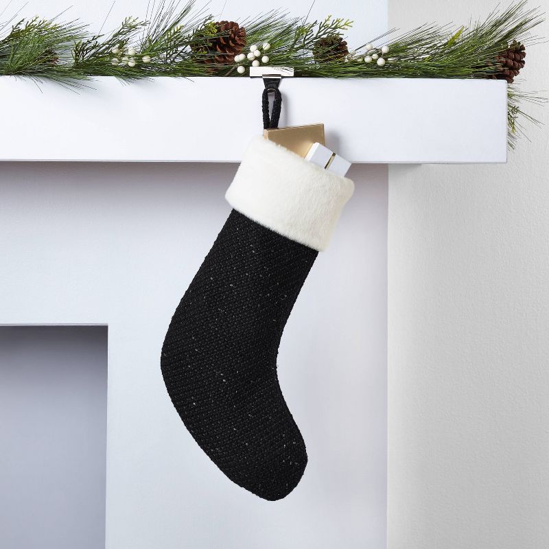 Blended Tweed Christmas Stocking with Faux Fur Cuff Navy - Wondershop™