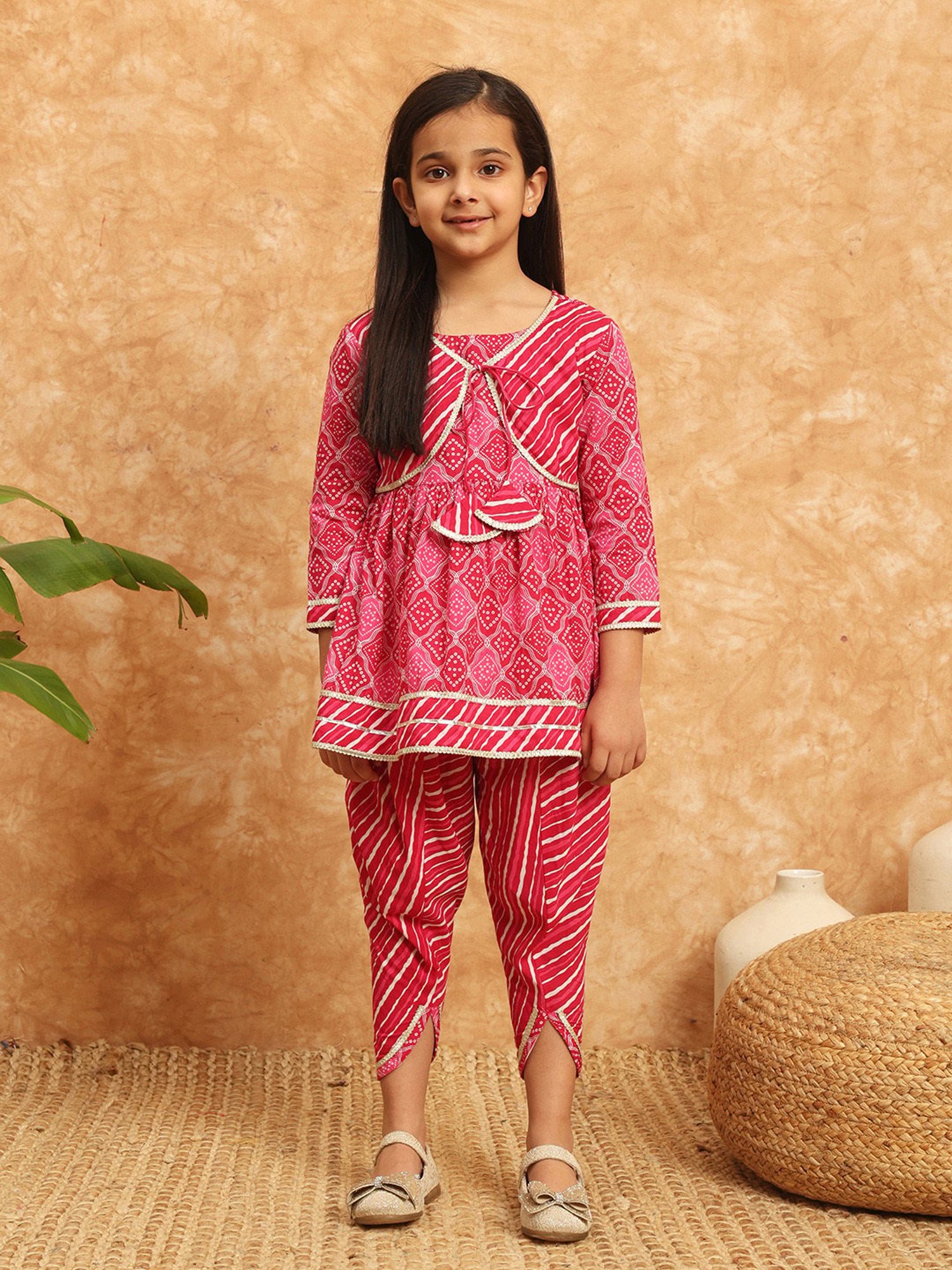 READIPRINT FASHIONS Kids Pink Printed Kurti with Dhoti Pants