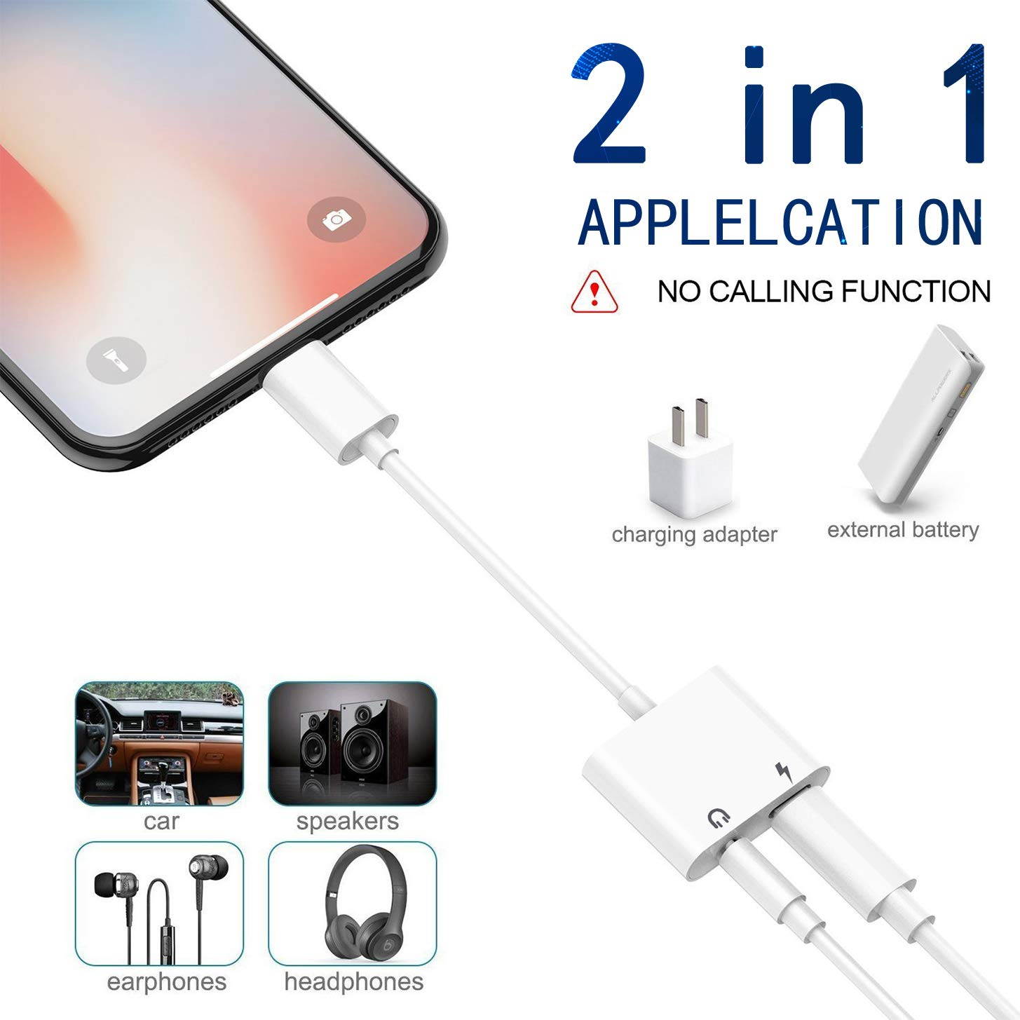 Headphone Adapter for iPhone Charger Jack AUX Audio 3.5 mm Jack Adapter for iPhone Adapter Compatible for iPhone 7/7Plus/8/8Plus/11/X/XR/XS/XS MAX Dongle Accessory Connector Compatible All iOS Systems