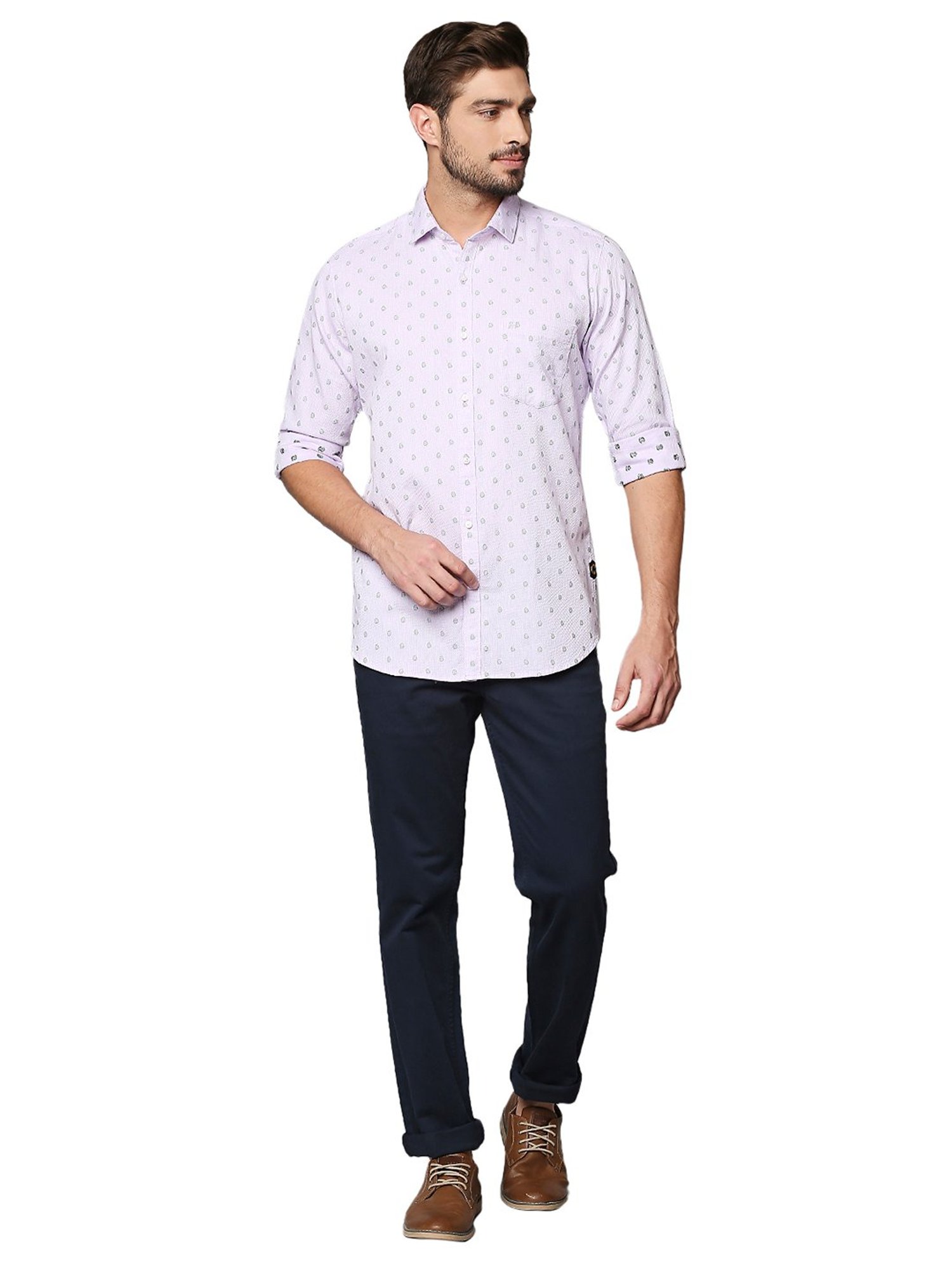 Raymond Light Purple Regular Fit Printed Shirt