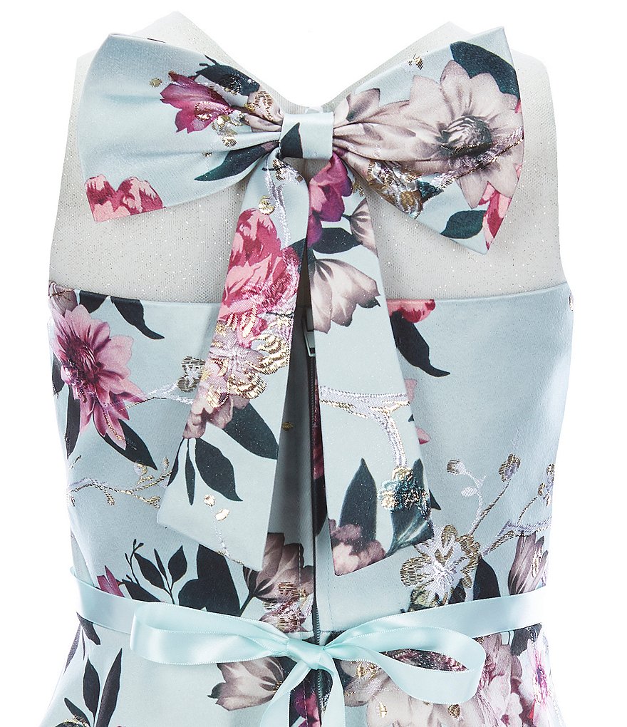 Rare Editions Big Girls 7-16 Illusion Floral Metallic Jacquard Fit-And-Flare Dress