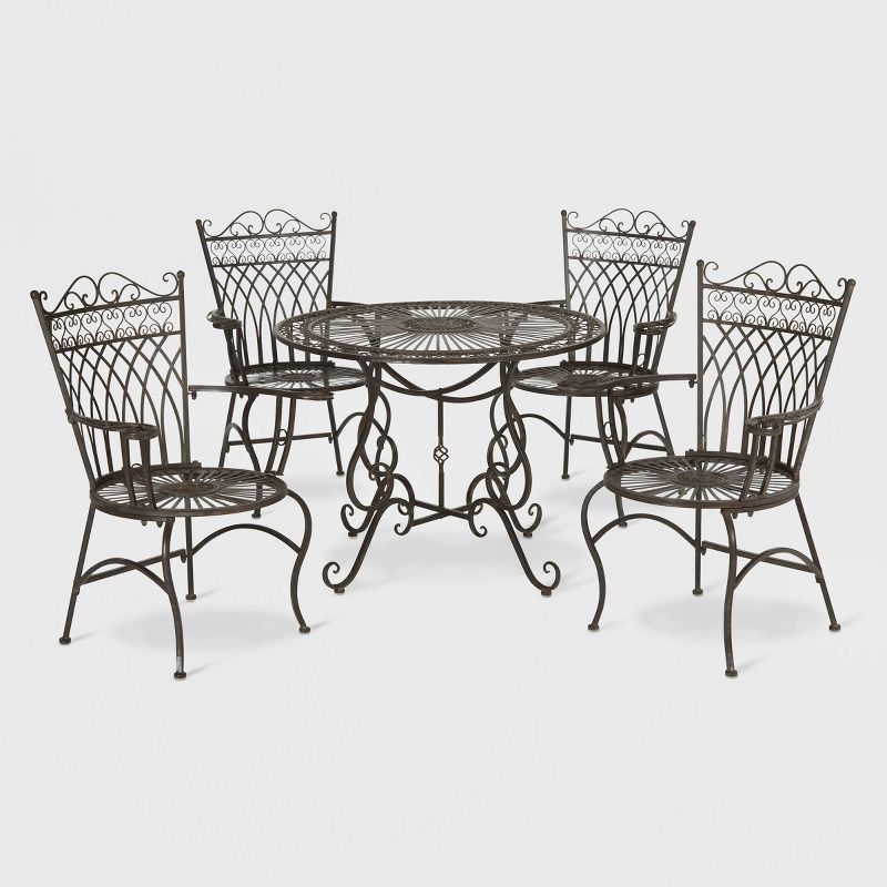 Thessaly 5pc Round Cast Iron Dining Sett - Rustic Brown - Safavieh