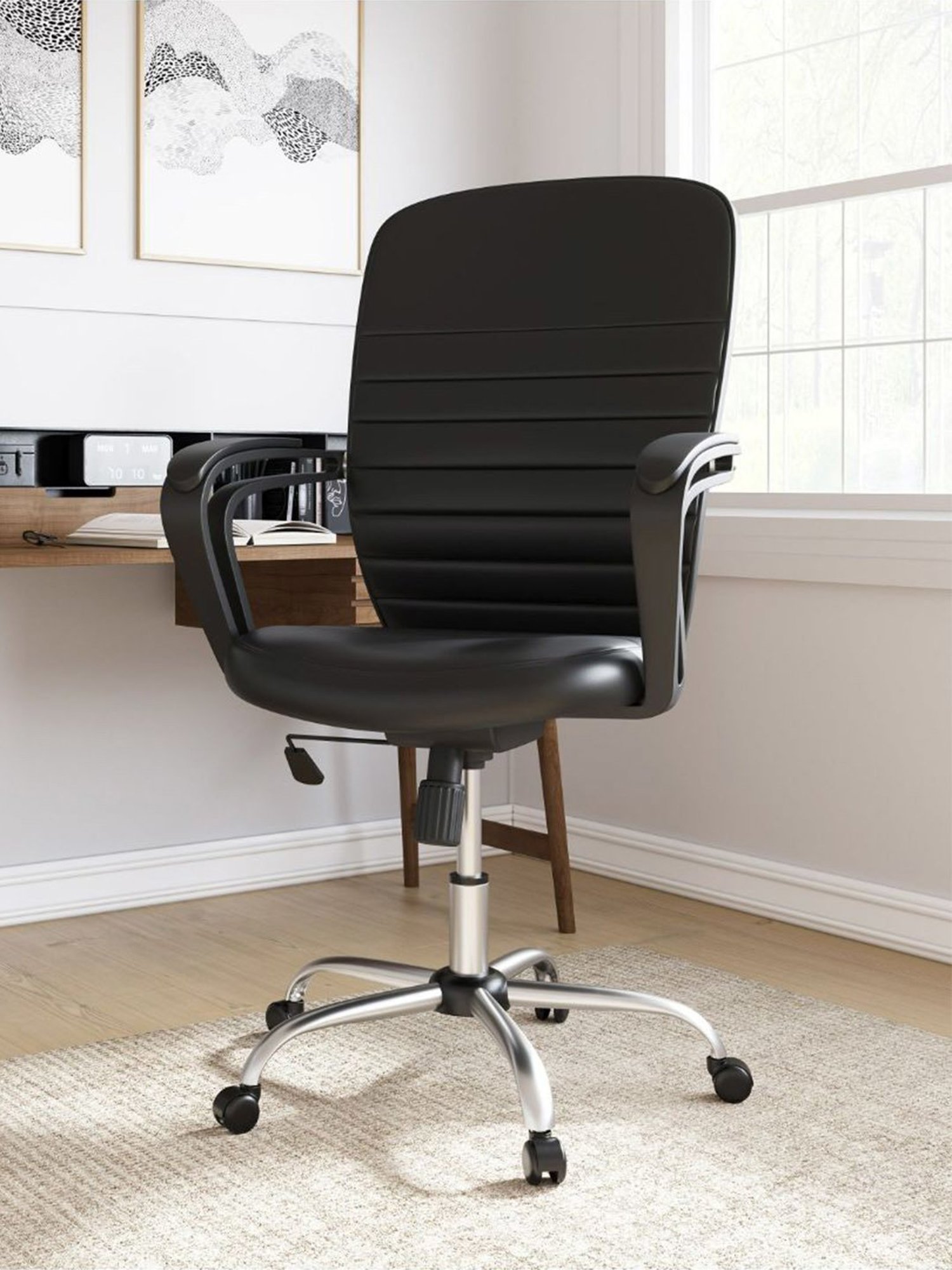 Nilkamal Aries Black Polyurethane Mid Back Office Chair