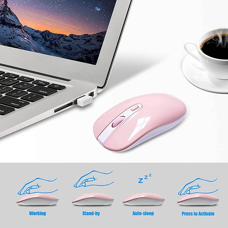 Wireless Computer Mouse  24G Slim Cordless Mouse Less Noise for Laptop Ergonomic Optical with Nano Receiver USB Mouse for Laptop Deskbtop MacBook BAT Bright Pink