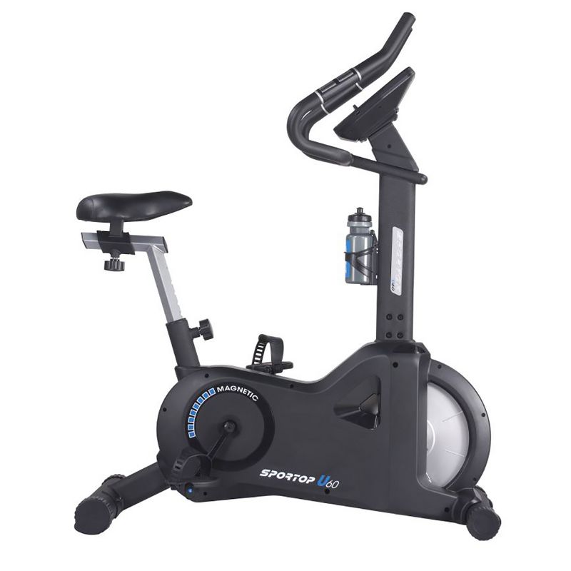 Sportop U60 Indoor Comfortable Home Workout Bike Stationary Fitness Cycler Exercise Machine with 12 Pre Programmed Trainings and Monitor Screen, Black