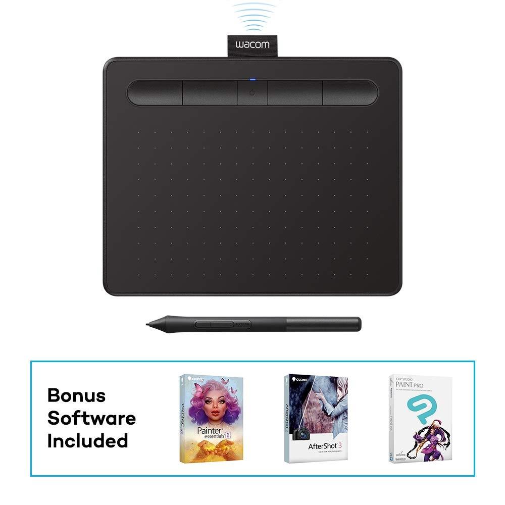 Wacom Intuos Wireless Graphic Tablet with 3 Bonus Software Included, 7.9" x 6.3", Black (CTL4100WLK0)
