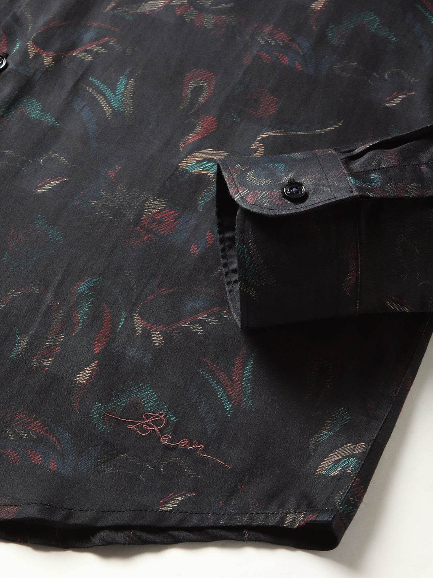 The Bear House Black Cotton Slim Fit Printed Shirt