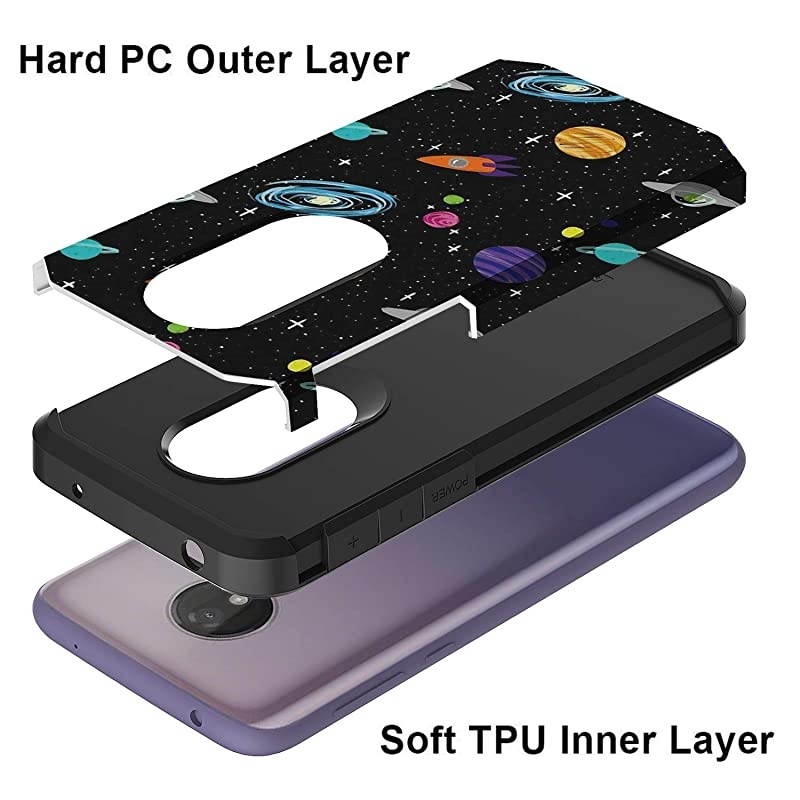 for Moto G7 Power Case, Moto G7 Supra Case, Hybrid Drop Protection Sleek Slim Dual Layer Shockproof Colorful Graphic Armor Case for LG Moto G7 Power/Supra (Space)