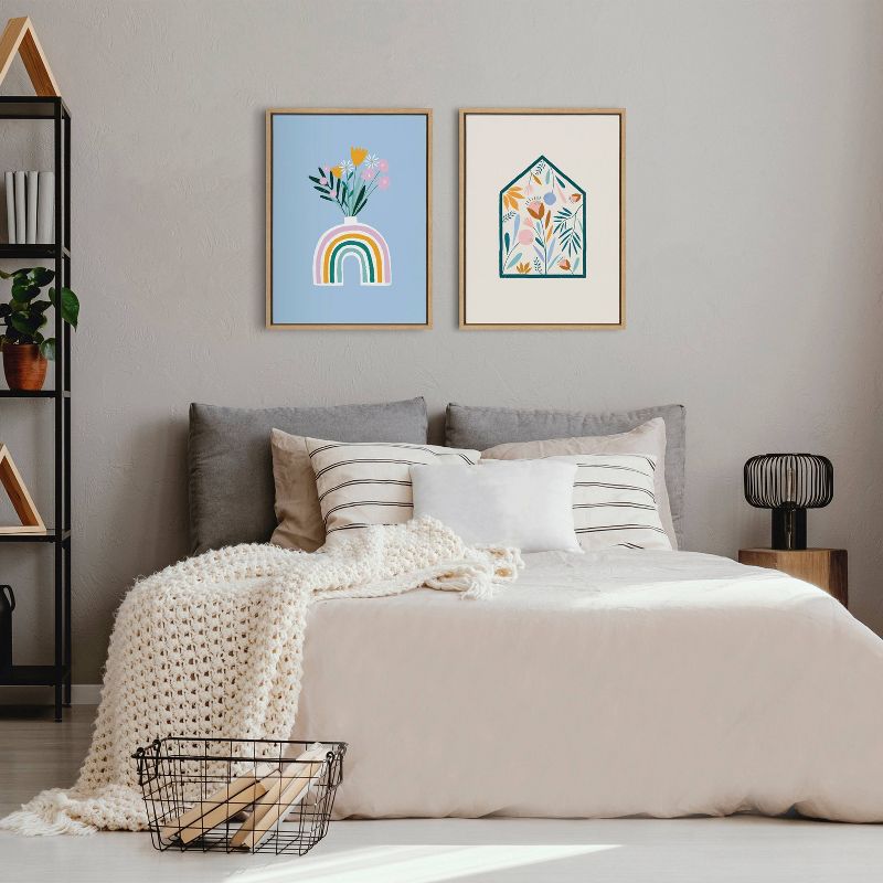 18" x 24" Sylvie Happy Flowers Framed Canvas by Duchess Plum Natural - Kate & Laurel All Things Decor