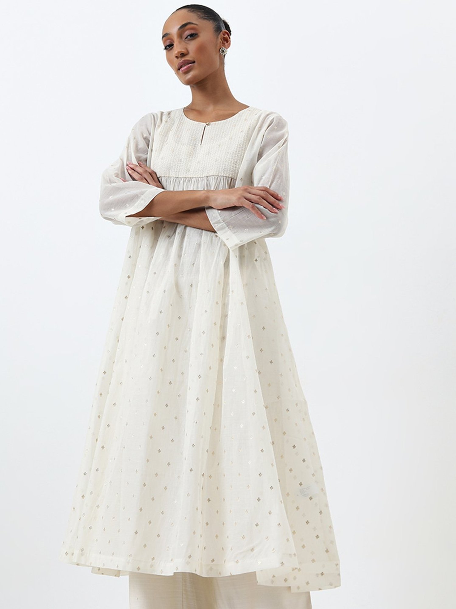 Zuba by Westside Off-White Embellished Fit and Flare Kurta with Inner