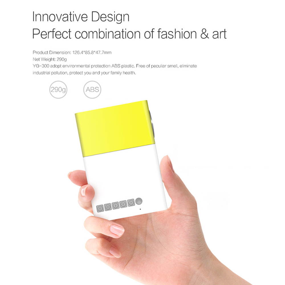 FW1S YG300 LED Projector 1080P Projection Machine with USB HD AV Micro SD Port Mini Pocket Remote Controller for Smartphone Laptop PC  US Plug