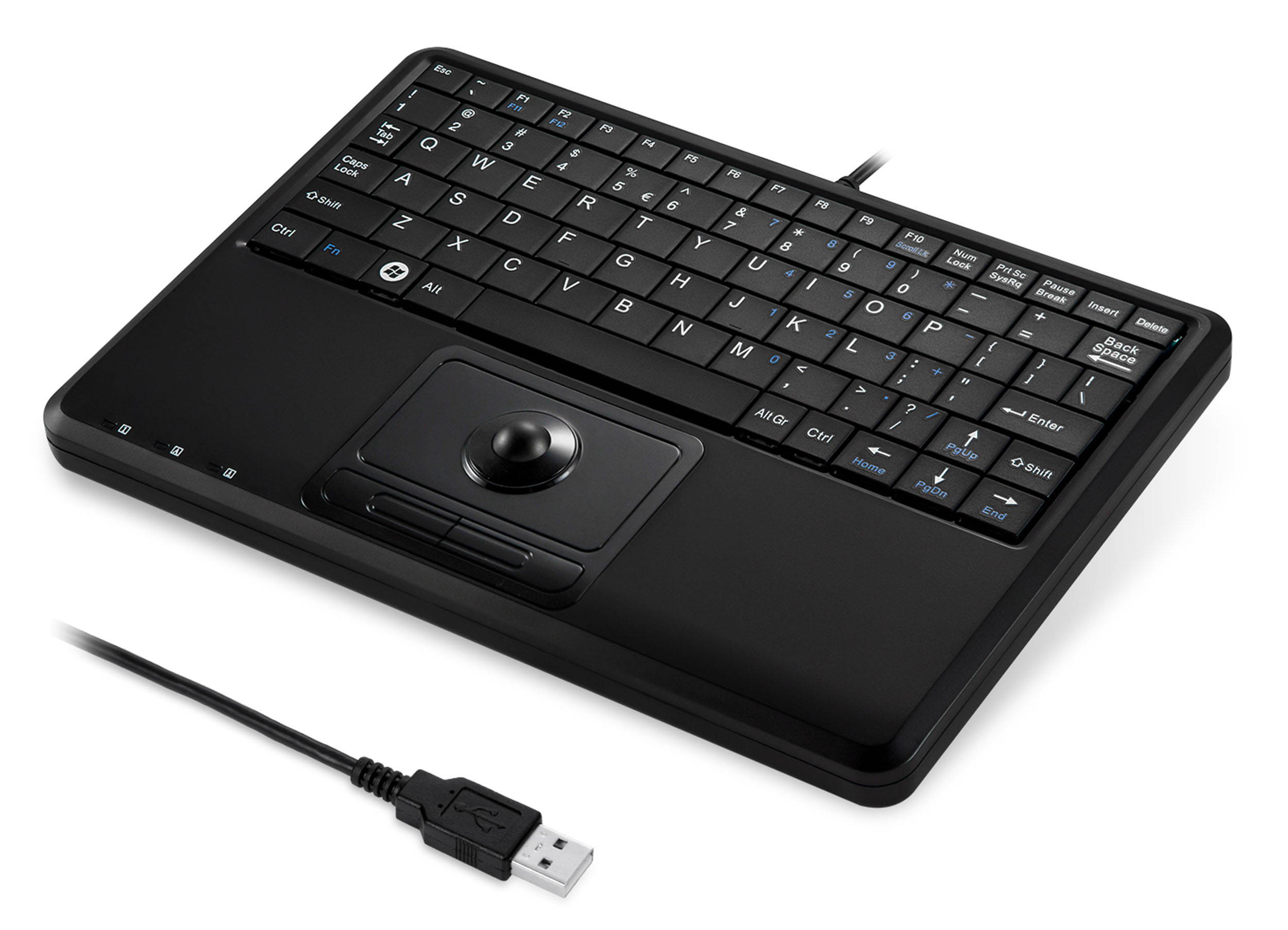 Perixx PERIBOARD-509H PLUS, Wired Keyboard with Trackball & USB Port - USB - Super Mini 9.05"x6.30"x0.90" Dimension - Built-in 2 x USB2.0 Hub - Silent X Type Scissor Keys - US English Layout