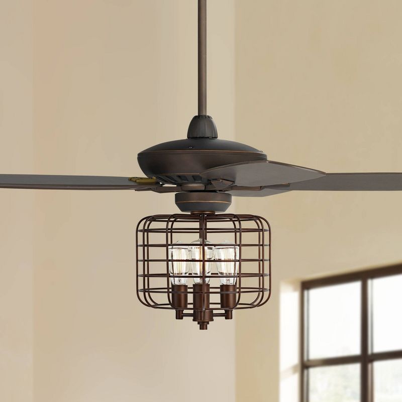 52" Casa Vieja Vintage Industrial Ceiling Fan with Light LED Dimmable Remote Oil Rubbed Bronze Cage Living Room Kitchen Bedroom