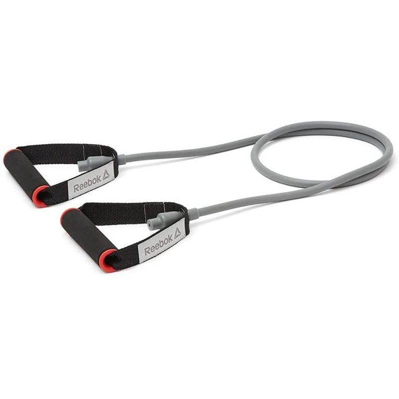 Reebok Lightweight Elastic Fitness Tube Resistance Band Home Gym Exercise Equipment Accessory Tool, Gray