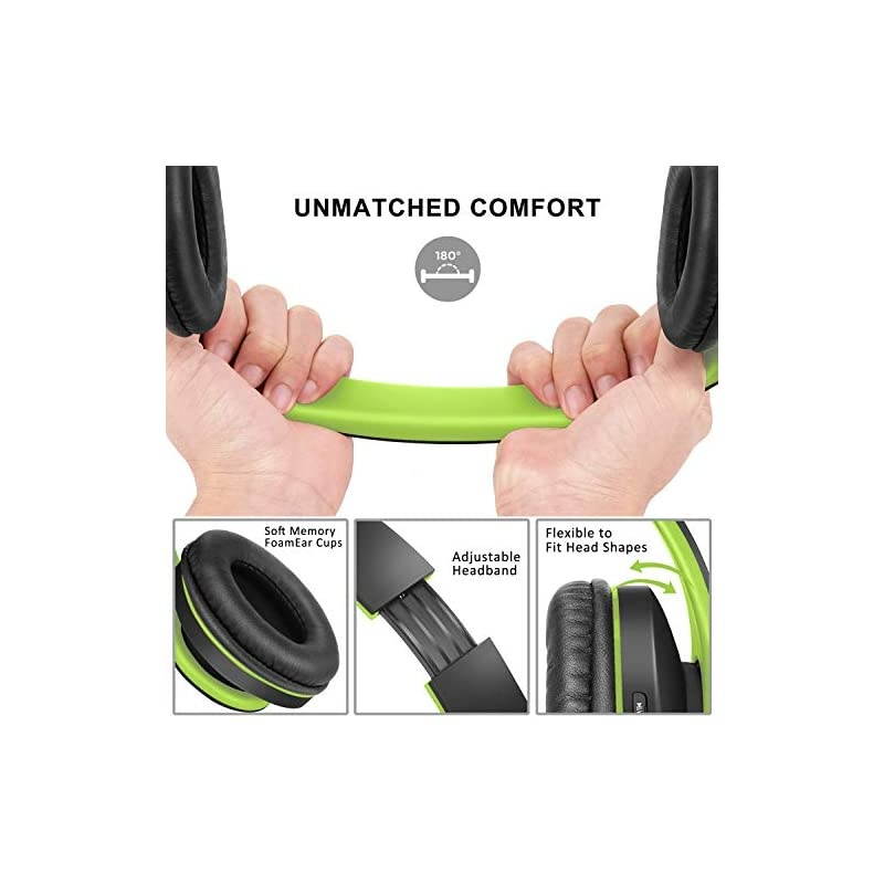 Bluetooth Headphones Over-Ear,  Foldable Wireless and Wired Stereo Headset Micro SD/TF, FM for Cell Phone,PC,Soft Earmuffs &Light Weight for Prolonged Waring(Black/Green)