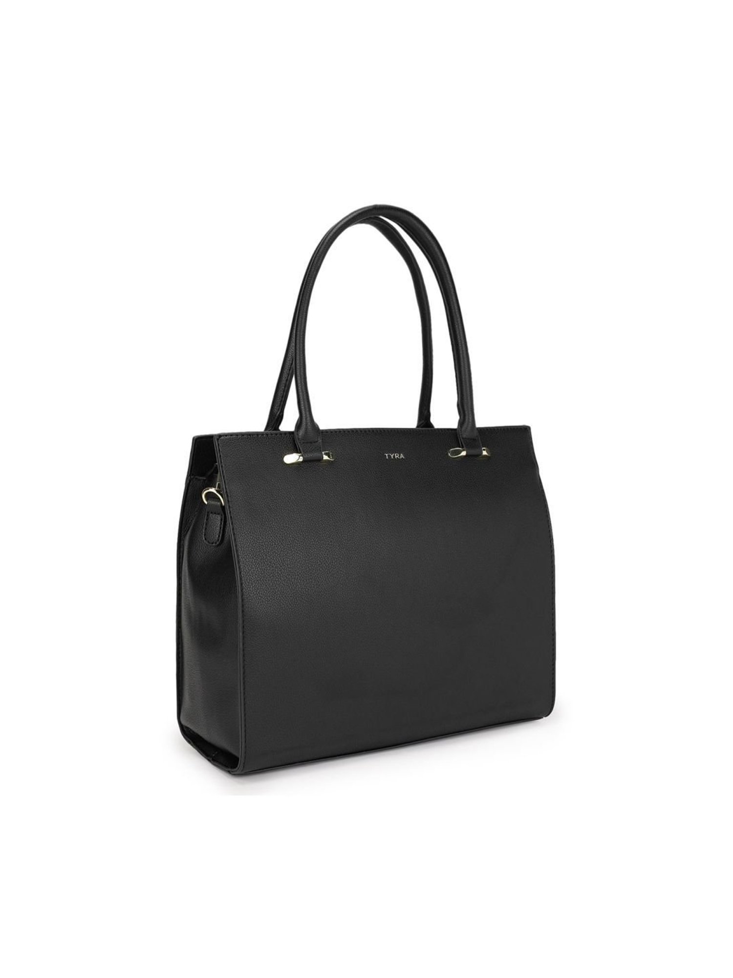 Tyra Eslarie Black Solid Faux Leather Tote Handbag