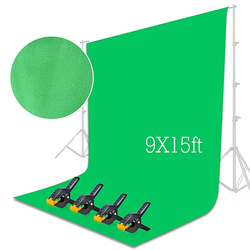 Green Backdrop Background Screen 9 x 15 ft Muslin Photo Video Backdrop Studio 4 x Backdrop Clamp Included