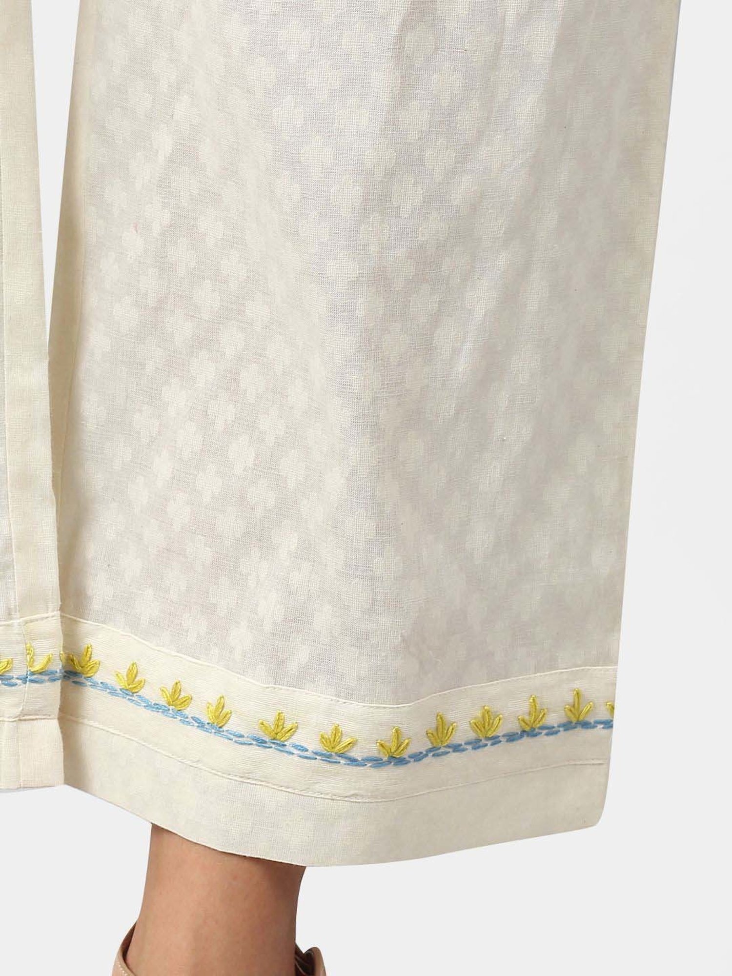 DART STUDIO White Cotton Embroidered Palazzos