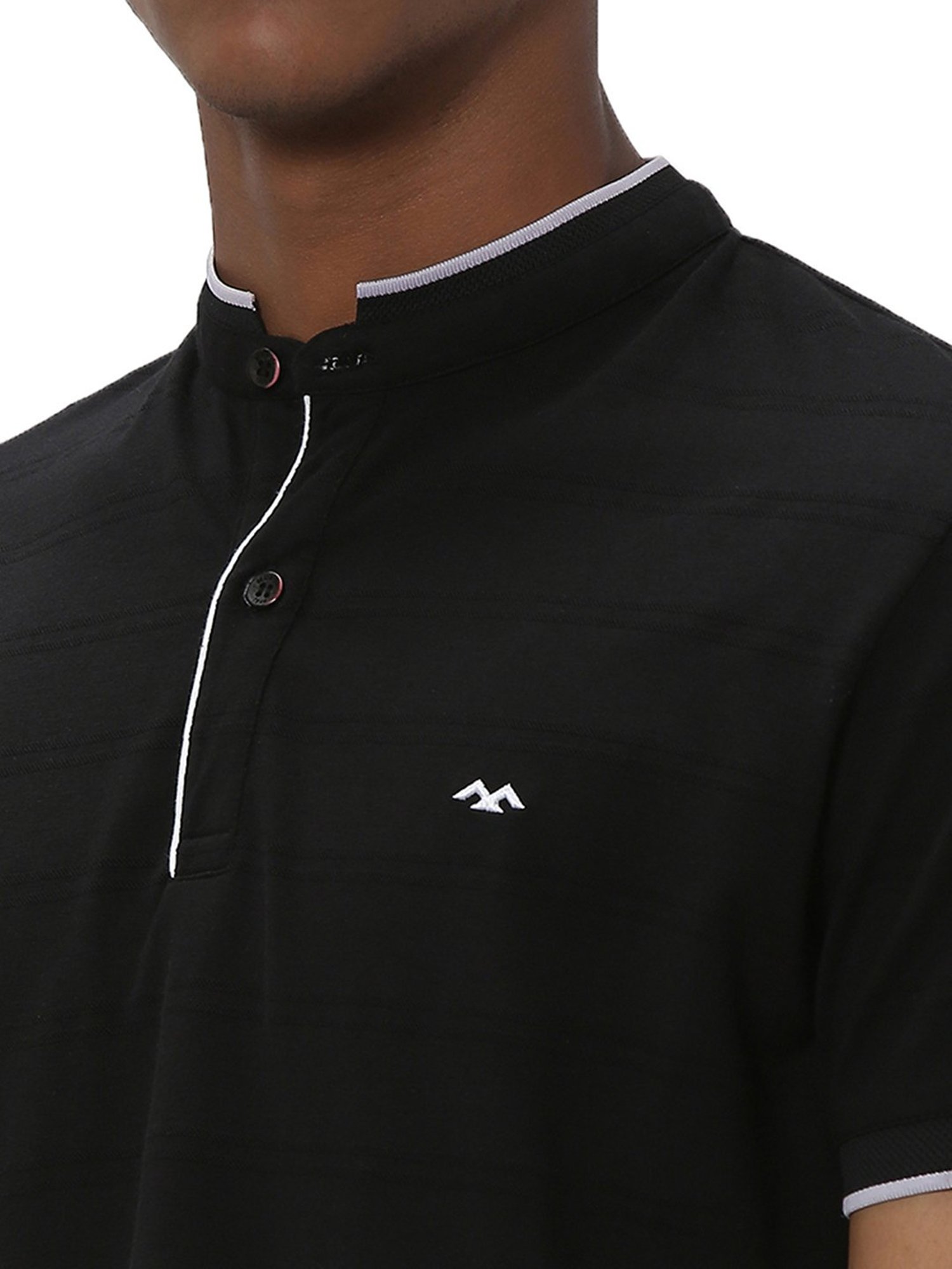 Mufti Black Slim Fit Striped T-Shirt