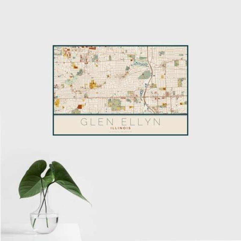 Glen Ellyn - Illinois Map Print in Woodblock
