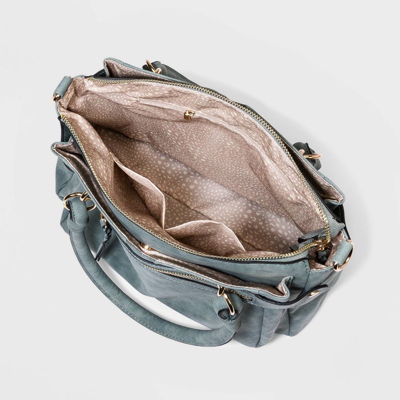 VR NYC Magnetic Closure Denim Woven Handle Satchel Handbag - Blue