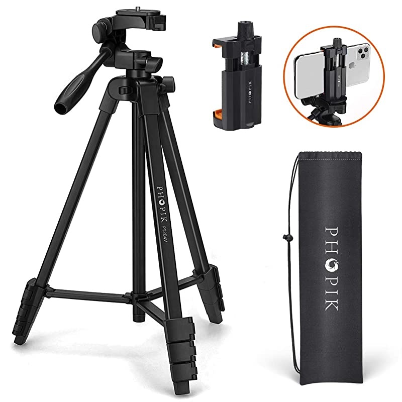 Lightweight Phone Tripod 55Inch Video Tripod with 360 Panorama and 14 Mounting Screw for MirrorlessGoproDSLR Camera Phone Holder for Smartphone Max Load 66 Lbs Carry Bag Inclued