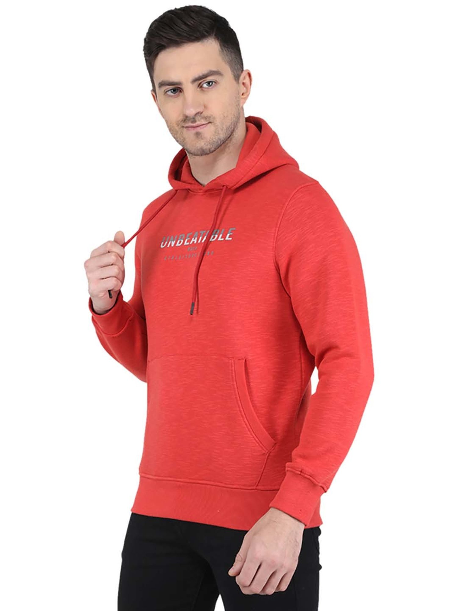 MOCA by Monte Carlo Red Regular Fit Printed Hooded Sweatshirt