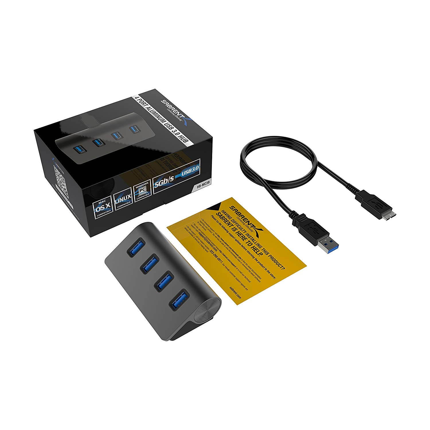 SABRENT HB-MC3B 4 PORT ALUMINUM USB 3.0 HUB