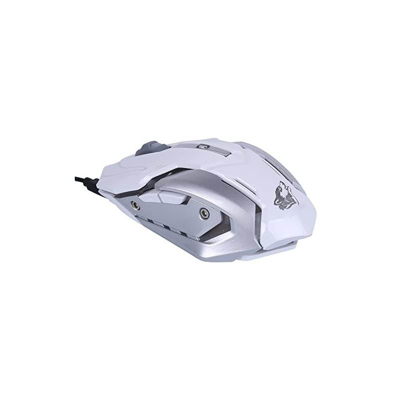 Wireless Rechargeable Gaming Mouse - USB Optical Mice with Silence Click, 3 Adjustable DPI, 6 Buttons, 7 Changing Breathing Backlight - GM07 White