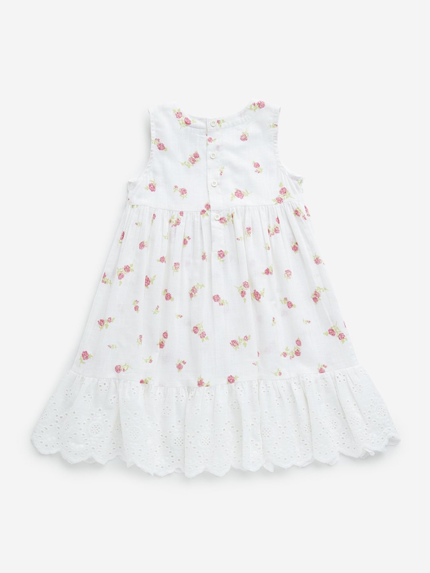 Utsa Kids by Westside White Floral Printed Cotton Tiered Dress